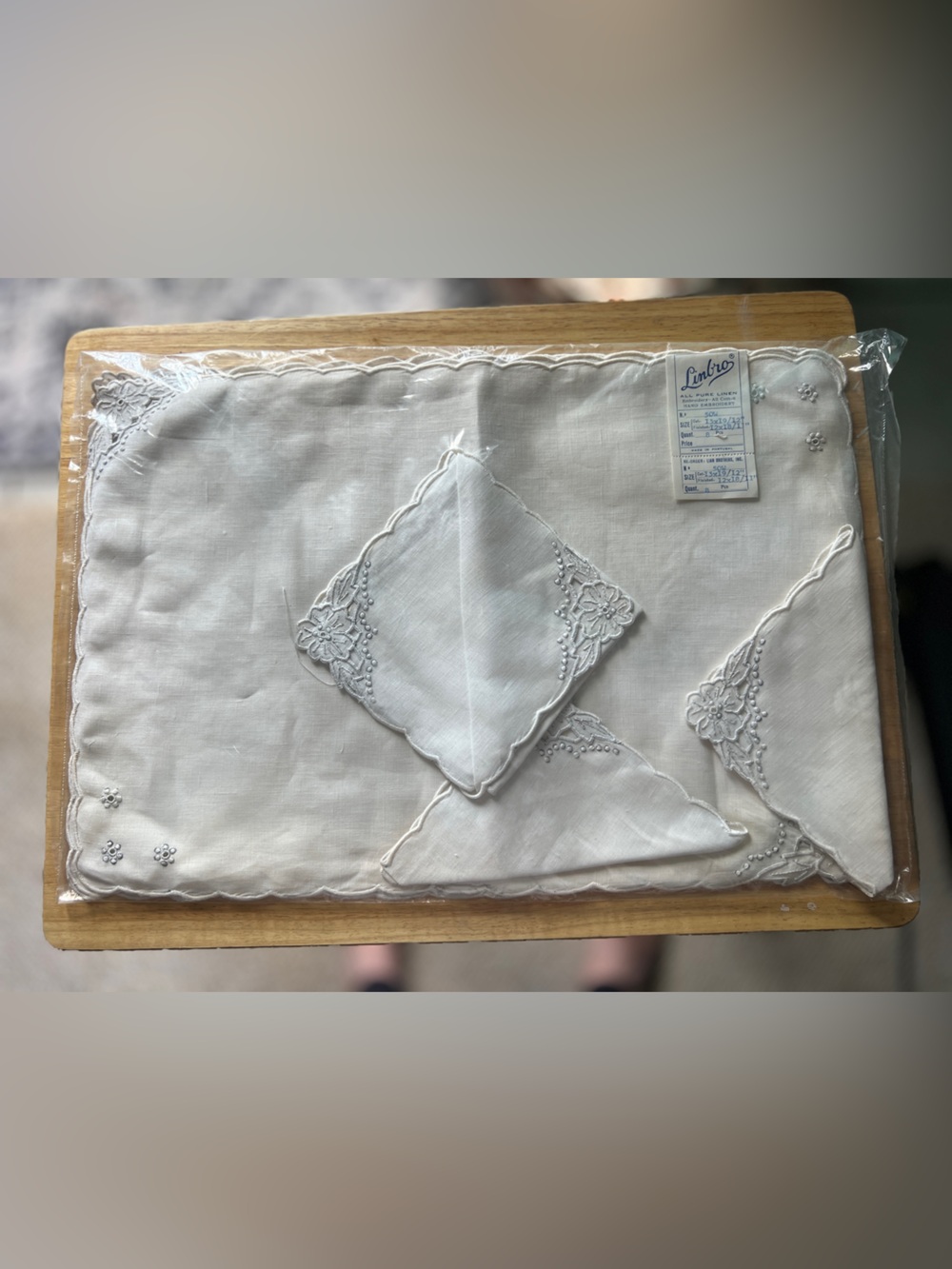 Linden White Embroidered Linen Napkins and Placemats with Cutwork Embroidered